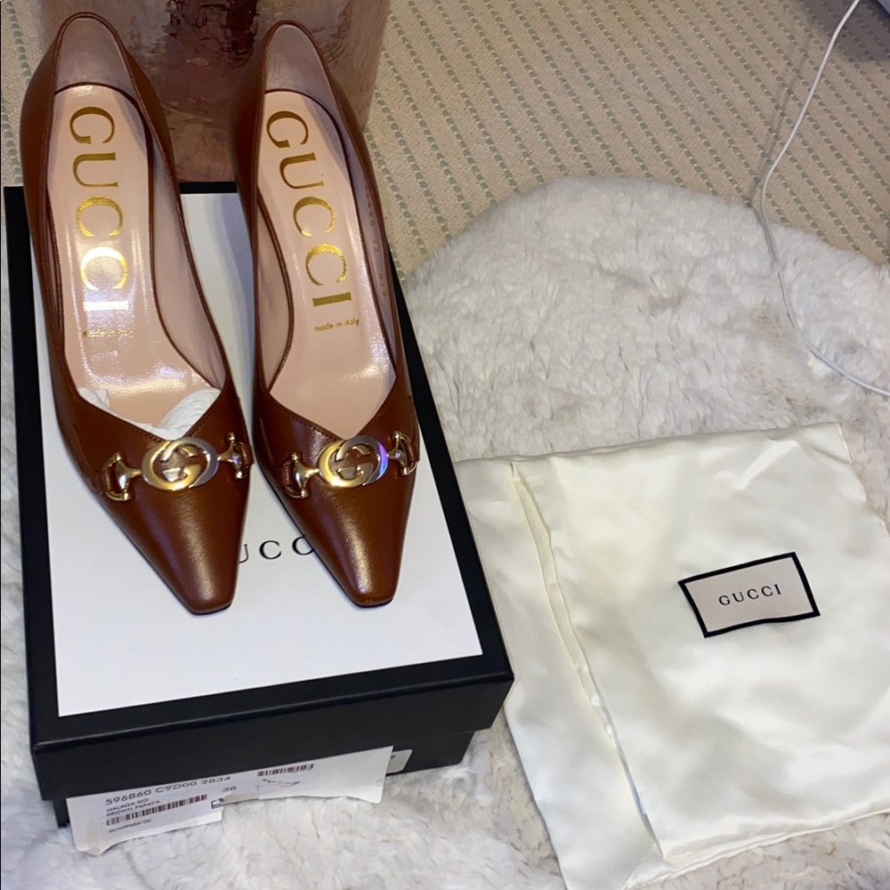 Gucci Brown Leather Heels with GG Horsebit Accents - Picture 13 of 14